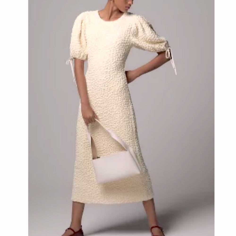 ENGLISH FACTORY SHORT-SLEEVE TEXTURED MIDI DRESS